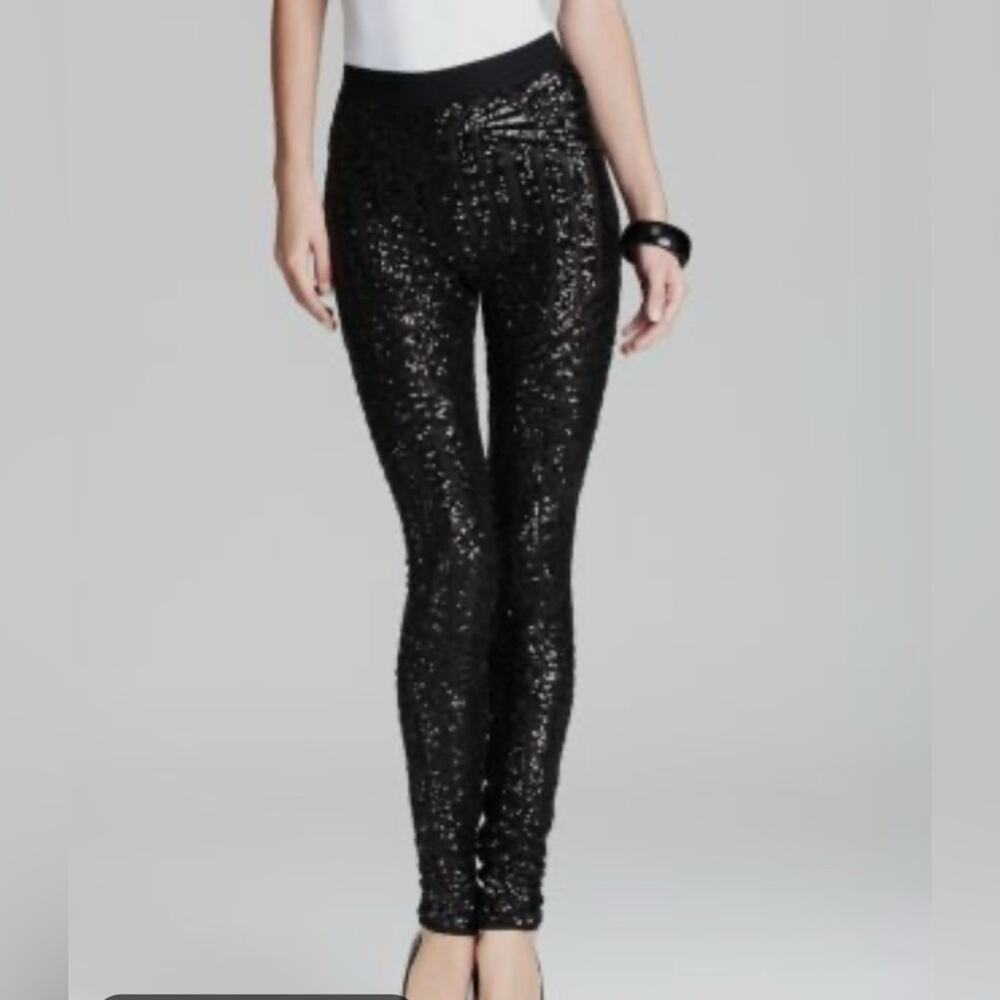 BCBG Max Azria Black Sequin Leggings Party Glam Evening Pants